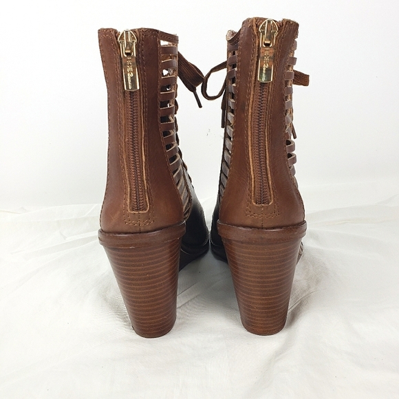 BCBGeneration Toffee Malbon Peep-toe Lace Up Wedge Boots/Booties Size 8.5 - Picture 5 of 11